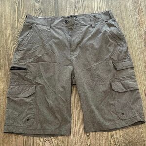Iron Co Mens Performance Hybrid Cargo Shorts Mid Rise Stretch Heather Gray Sz 32